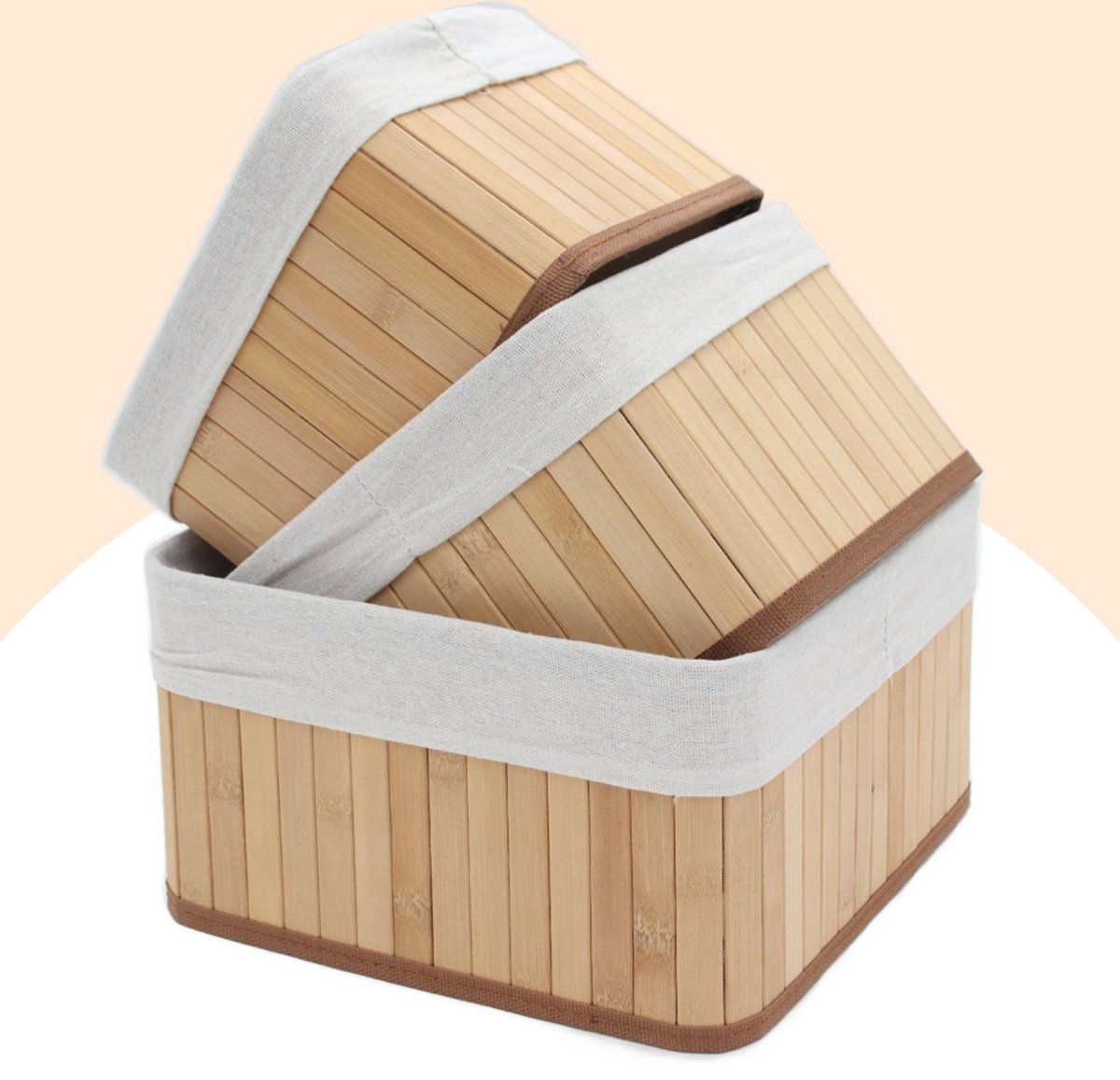 3 Panier de Rangement en Bambou avec Doublure en Tissu