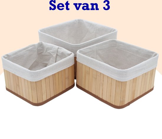 3 Panier de Rangement en Bambou avec Doublure en Tissu