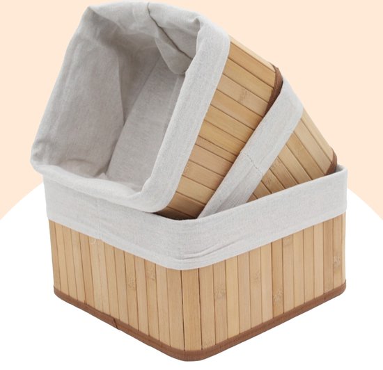 3 Panier de Rangement en Bambou avec Doublure en Tissu