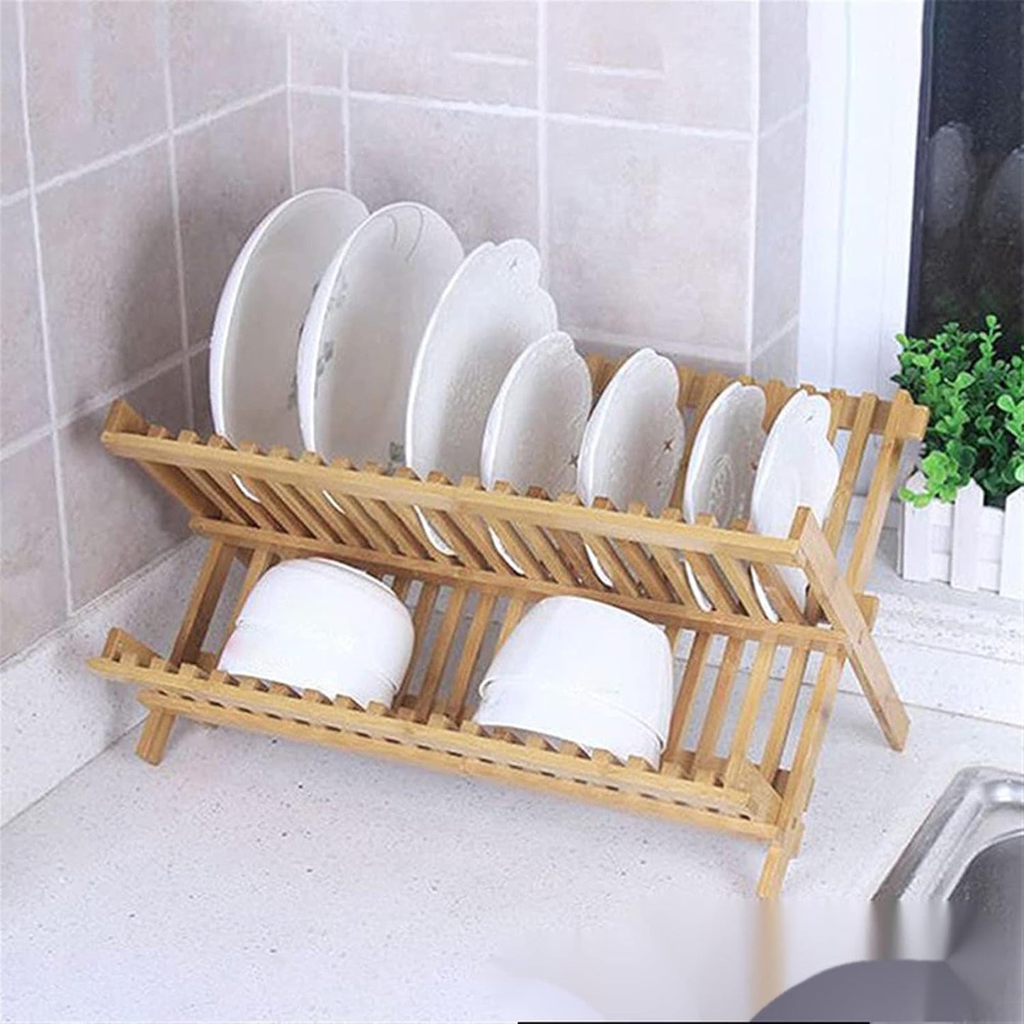 Bambook™ Égouttoir à vaisselle pliable double couche en bois de bamboo