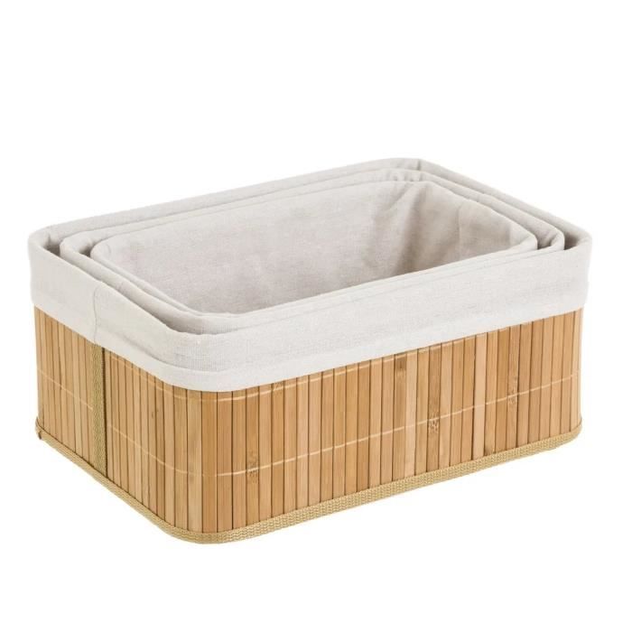 Cflagrant® Lot de 3 Boites/Paniers de Rangement en Bambou intérieur en Tissus