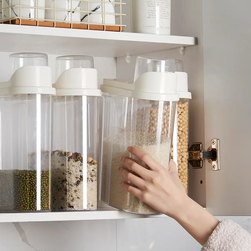 2 Grands pots de stockage des aliments en plastique avec tasse à mesurer