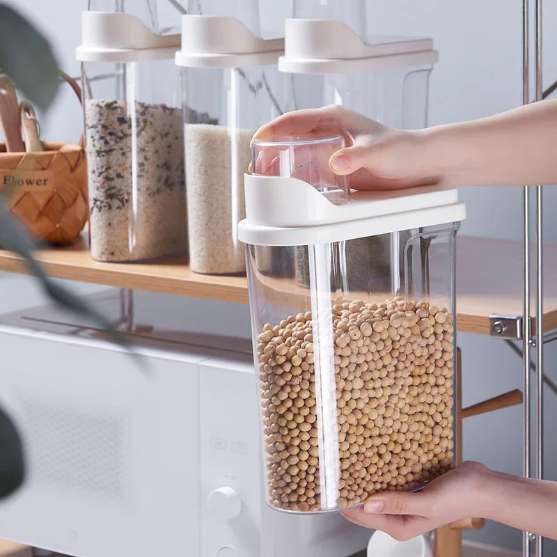 2 Grands pots de stockage des aliments en plastique avec tasse à mesurer