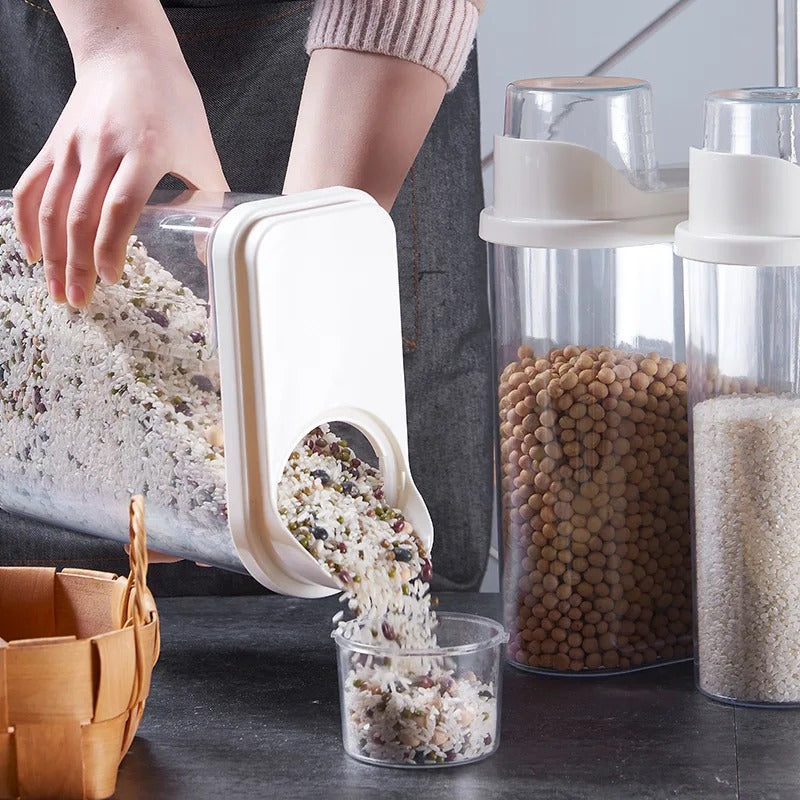 2 Grands pots de stockage des aliments en plastique avec tasse à mesurer