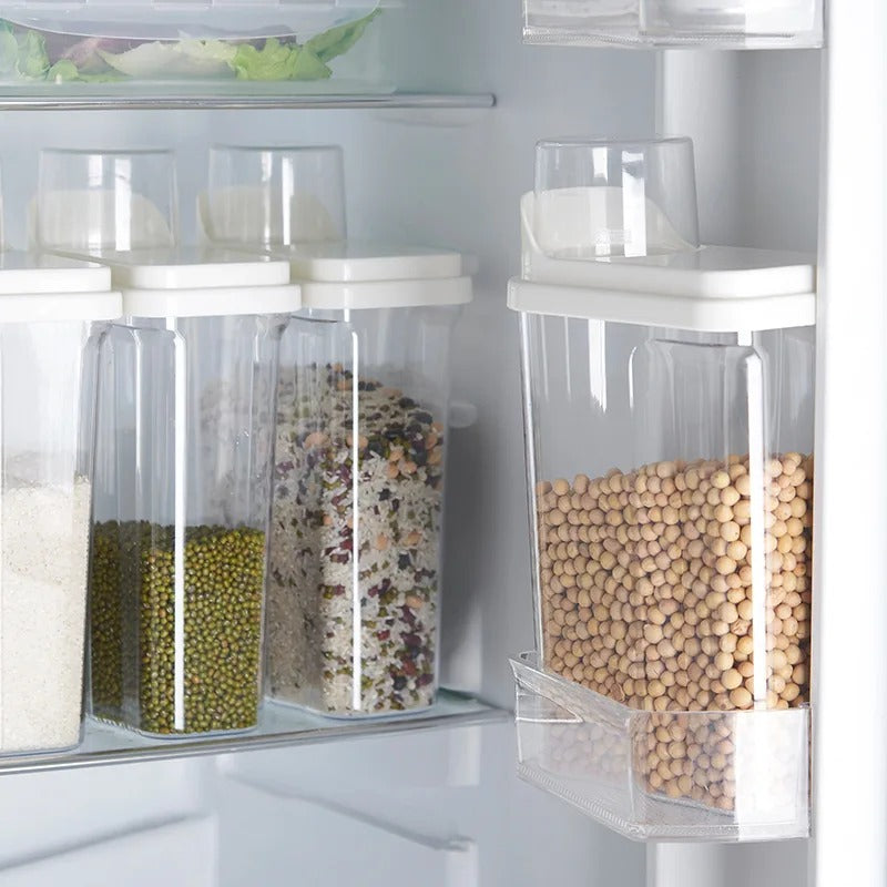 2 Grands pots de stockage des aliments en plastique avec tasse à mesurer