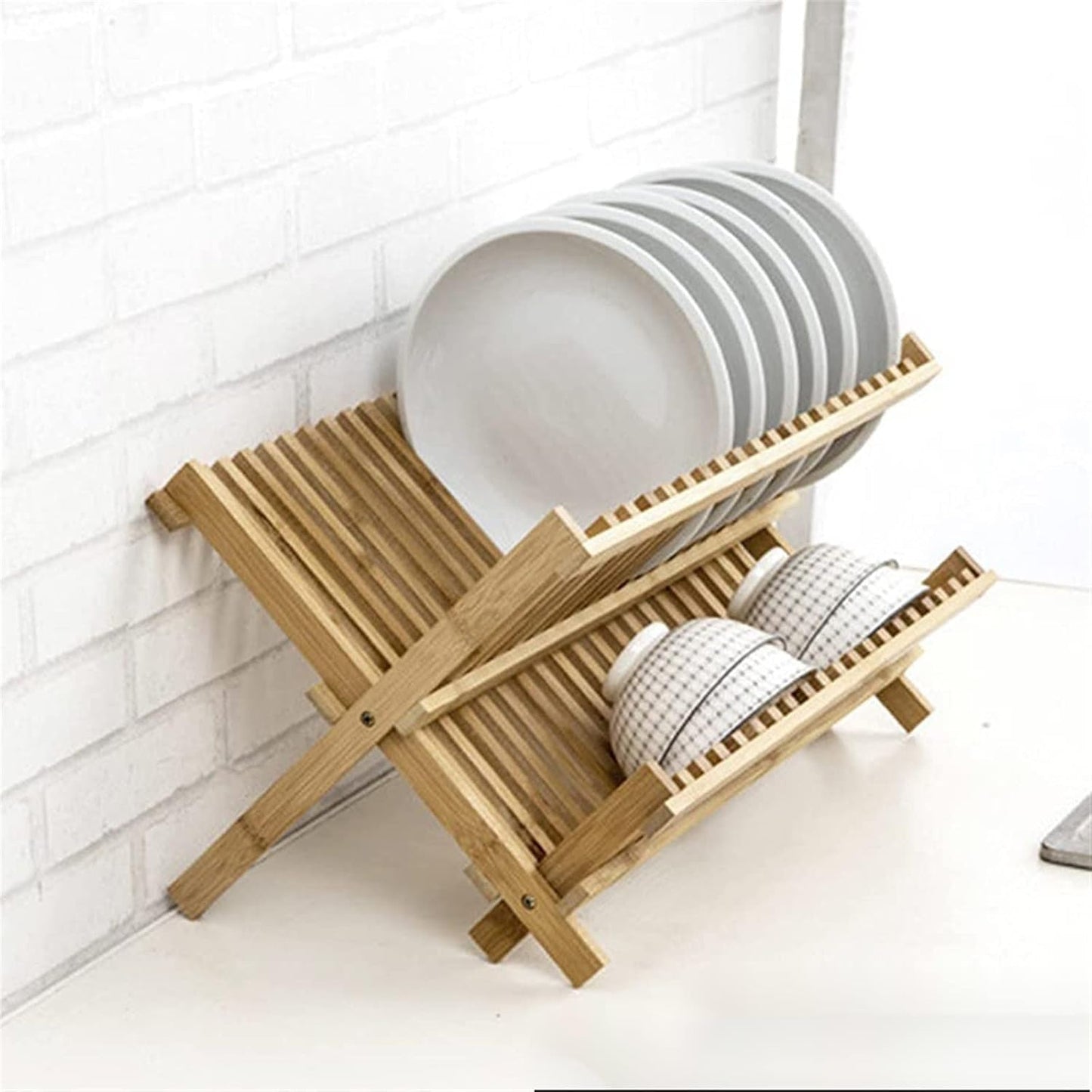 Bambook™ Égouttoir à vaisselle pliable double couche en bois de bamboo