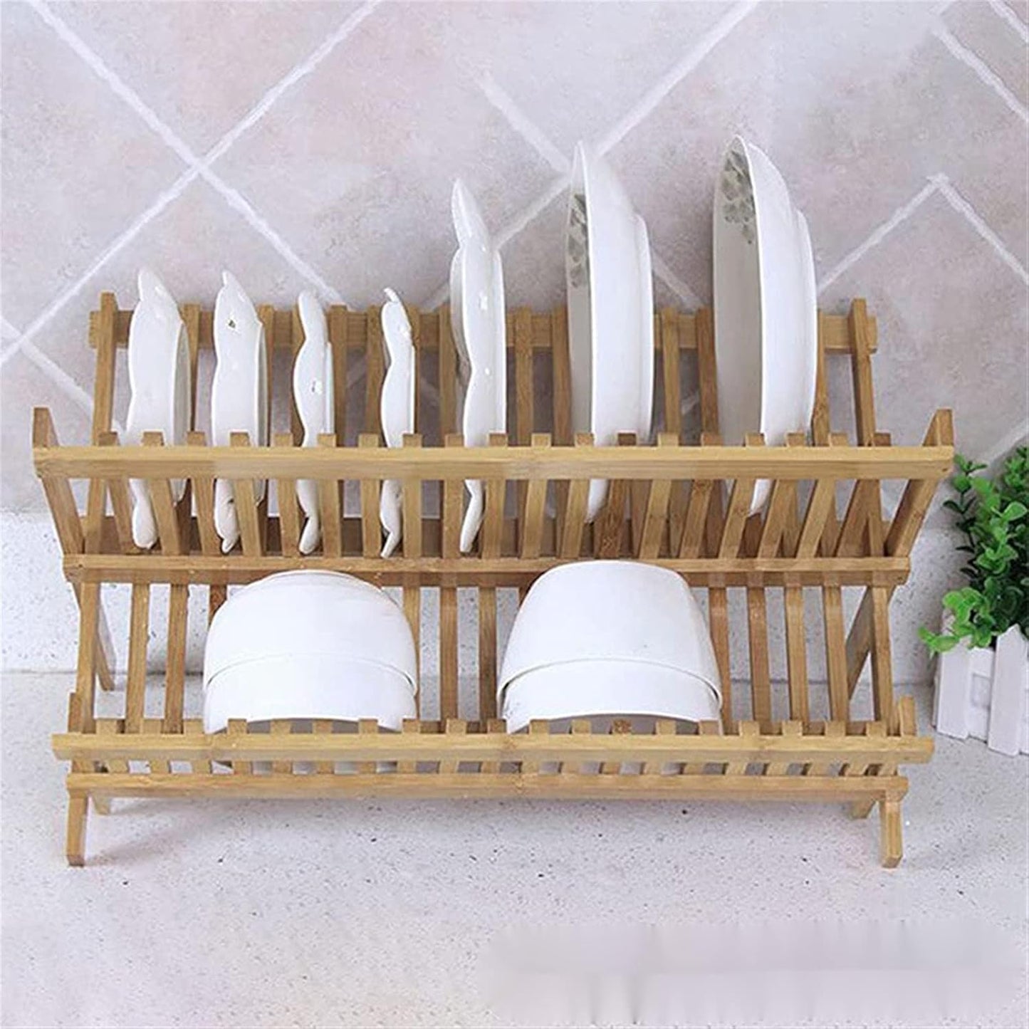 Bambook™ Égouttoir à vaisselle pliable double couche en bois de bamboo